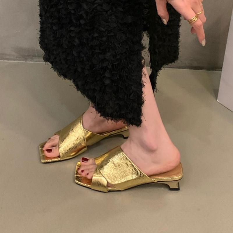 Mode Bailamos Damen Hausschuhe Dünne Mittelhohe Absätze Hausschuhe Quadratische Zehenpartie Coole Damen Outdoor-Hausschuhe Strandsandalen Mujer