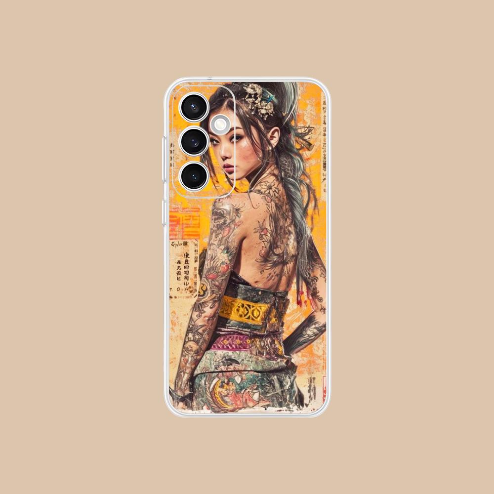 Retro Tattoo Girl Mobile Phone Case for Samsung Galaxy S25 S24 S23 S22 S21Plus FE Ultra Clear Colorful Cover Pretty Smartphone