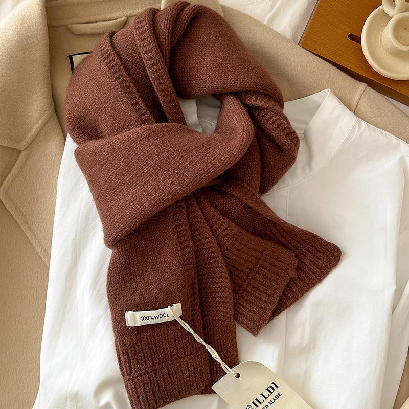 Pure Wool Knitted Women Scarf Solid Color Korea Style Winter Warm Outdoor Scarves Tassel Shawls Pashmina Lady Wrap