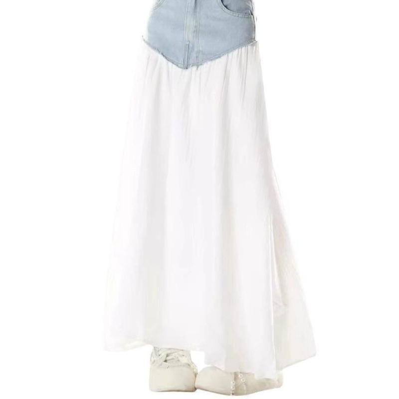 2026 Summer New Retro Irregular Splicing Cowboy Skirt for Women, Versatile and Slimming, Denim Half Body Skirt, Long Style