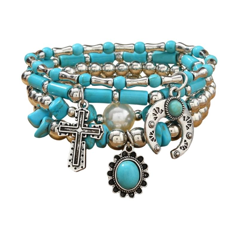 Multi Layer Bohemian Handmade Turquoise Bead Bracelet Stackable For Layering Looks Casual And Formal Occasions