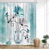 Floral Shower Curtain, Farm Daisy Dragonfly Rustic Wood Paneling Inspirational Quotes Butterfly Turquoise Home Bathroom Decor