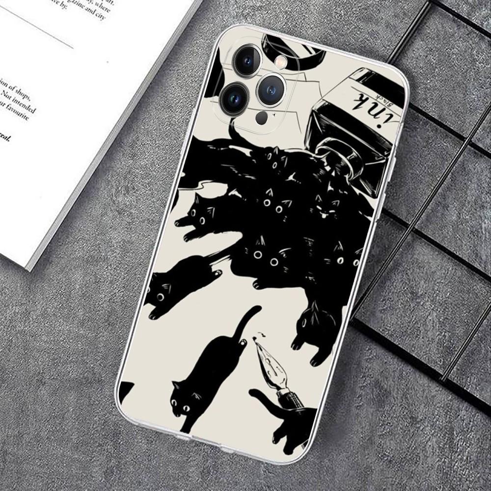 Black Cat Cartoon Cute Phone Case For IPhone 15 14 11 12 13 Mini Pro XS Max Cover 6 7 8 Plus X XR SE 2020 Funda Shell