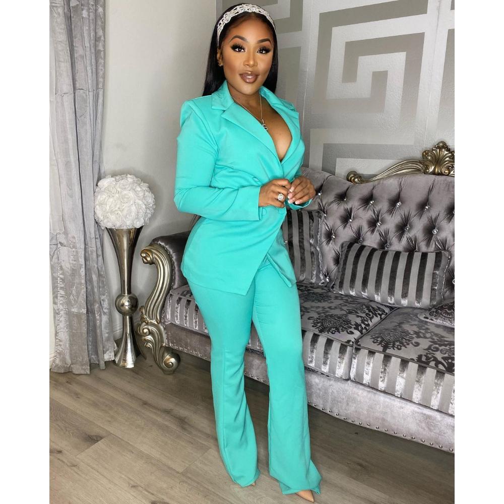 Autumn Winter Women's Solid Color Blazer Set, Relaxed Fit Two Piece Suit with Wide Leg Pants, Office Casual Coord for Business & Daily Wear