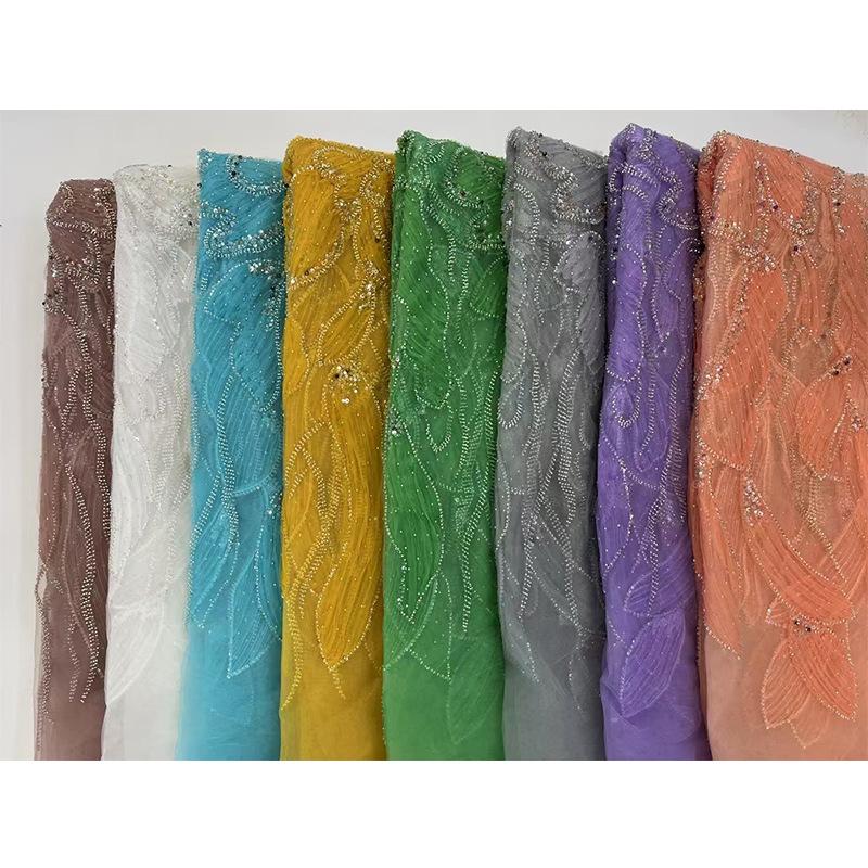 African Lace Fabric Sequins Beaded Embroidery Groom Nigerian Bridal High Quality French Tulle Lace Fabric for Wedding Fabric