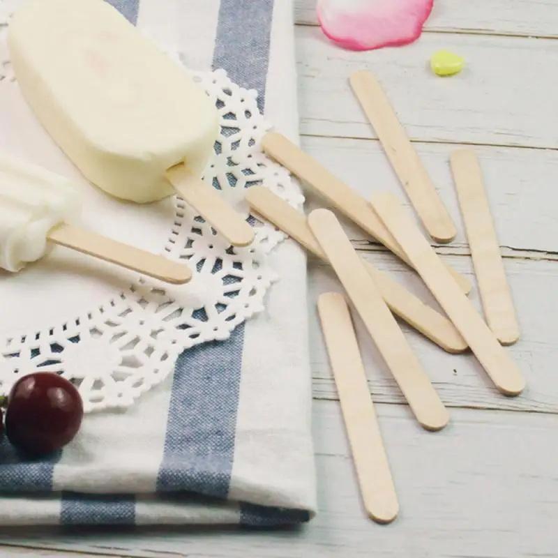 100Pcs Natural Wooden Ice Cream Popsicle Sticks Wood Stick Ice Cream Spoon Hand Art Ice Cream Ice Cube Lollipop Cake Tools 93Mm
