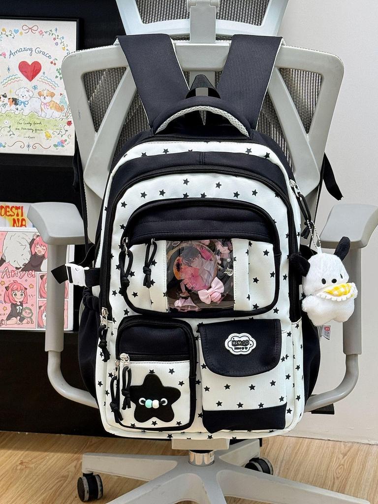 Schoolbag New Fresh and Sweet High-value Backpack Female Dopamine Transparent Pain Bag Japanese Junior High School Students Backpack Female