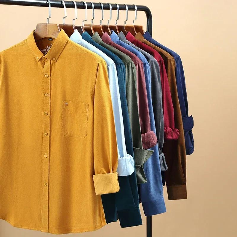 Plus size 7XL 100%Cotton corduroy long-sleeve shirts for men slim fit formal plain shirt soft casual elegant brushed clothes