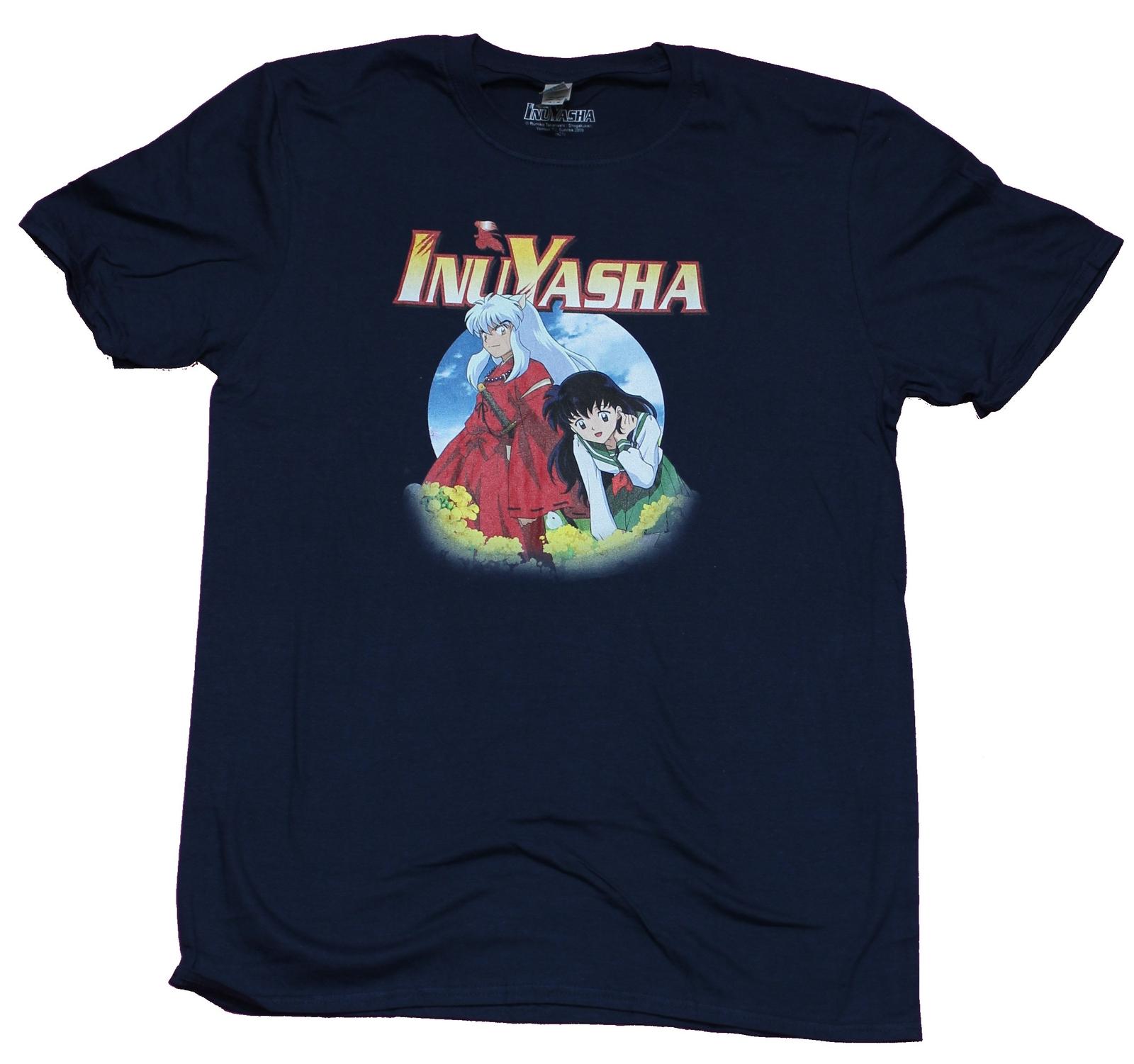 Inuyasha Adult New T-Shirt - Inuyasha & Kagome in Circle Under Logo XL