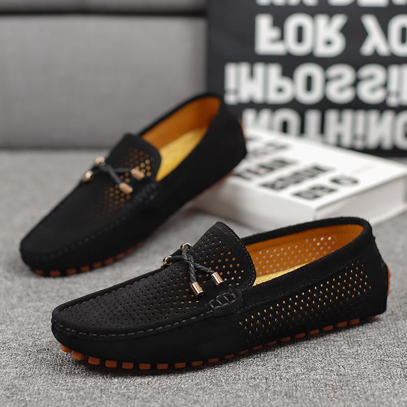 2025 British Style Men's Small Leather Shoes Large Size One-pedal Lazy Shoes Summer and Autumn Breathable Hollow Doudou Shoes