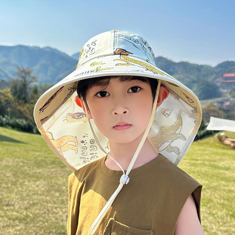 Children's Sun Hat Summer Cartoon Cute Boys and Girls Outdoor Sun Protection Sun Hat Big Brim Shawl Bucket Hat