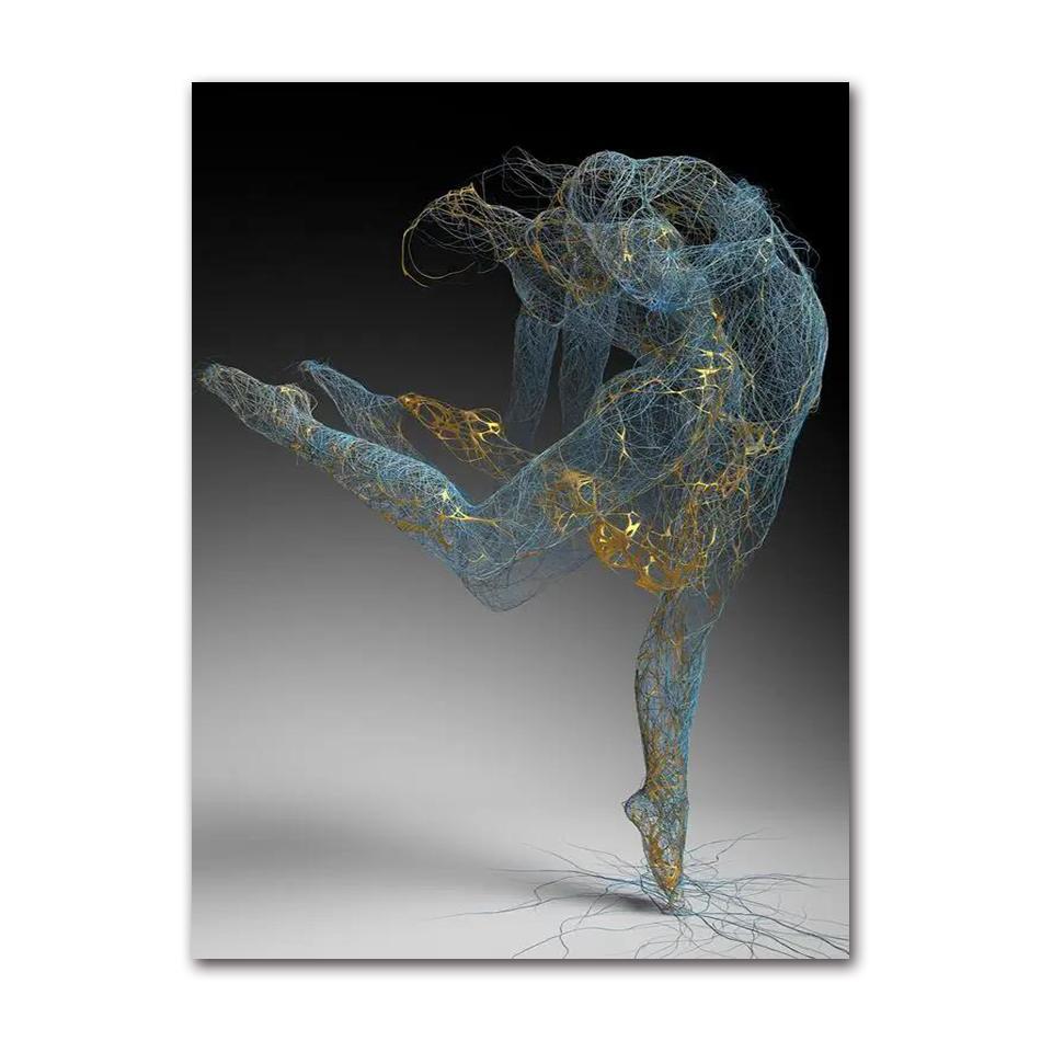 Abstract Metal Figure Statue Canvas Painting Poster and Prints Golden Portrait Sculpture Wall Picture for Living Room Home Decor