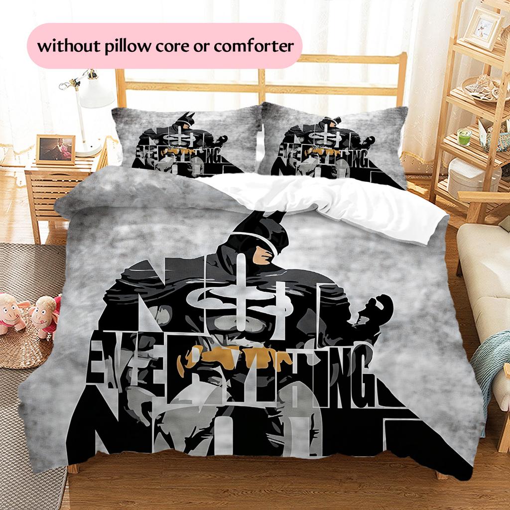 Batman Muster Bettwäsche Bettdecken-Set Heimdekoration Geschenk (1 Bettbezug + 2 Kissenbezüge (ohne Füllung))
