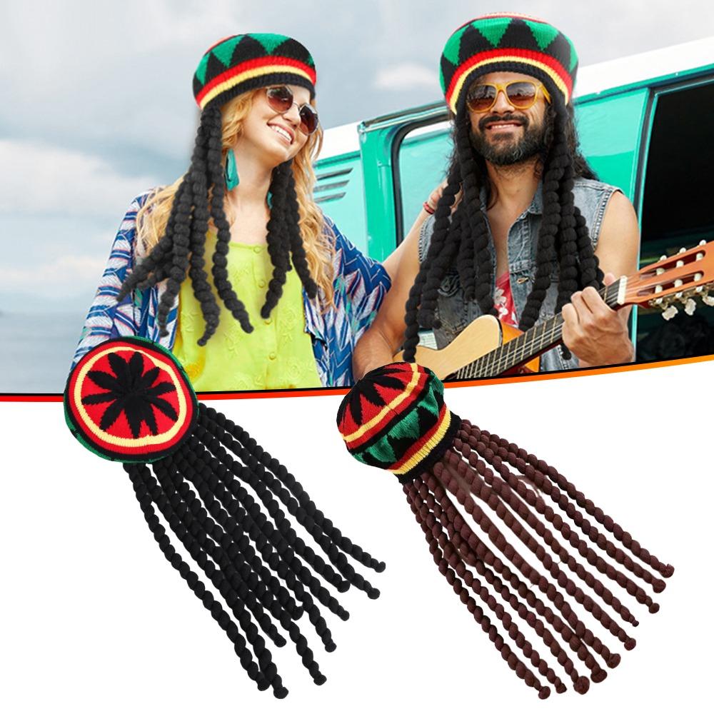 Fake Braids Dreadlocks Beanie Hat Jamaican Rasta Reggae Cap Crochet Knitted Skull Cap Unisex Men Women Halloween Christmas Party