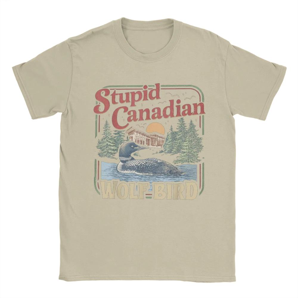 Funny Stupid Canadian Wolf Bird TShirt for Men Heated Rivalry Pure Cotton Tee Shirt O Neck Short Sleeve TShirts Summer Clothing