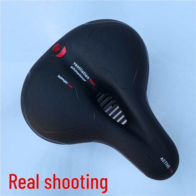 Mountain Bike Saddle with Center Hole, Cushion, USB Charging Tail Light Holder, Shock Absorbing Ball, and Lighted Seat Bag