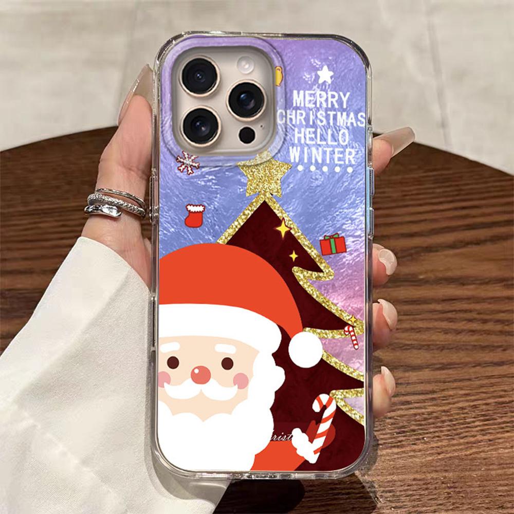 Glitter Santa Claus Christmas Tree Phone Case For iPhone 17 16 15 14 13 12 Pro Max 7 8 Plus 11 16e X XS XR SE Shockproof Cover