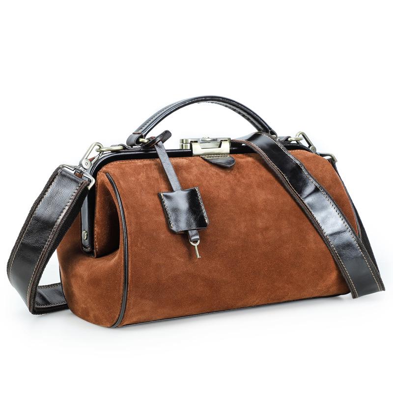 Black Angel Light Suede Cowhide Women s Crossbody Handbag with Lock