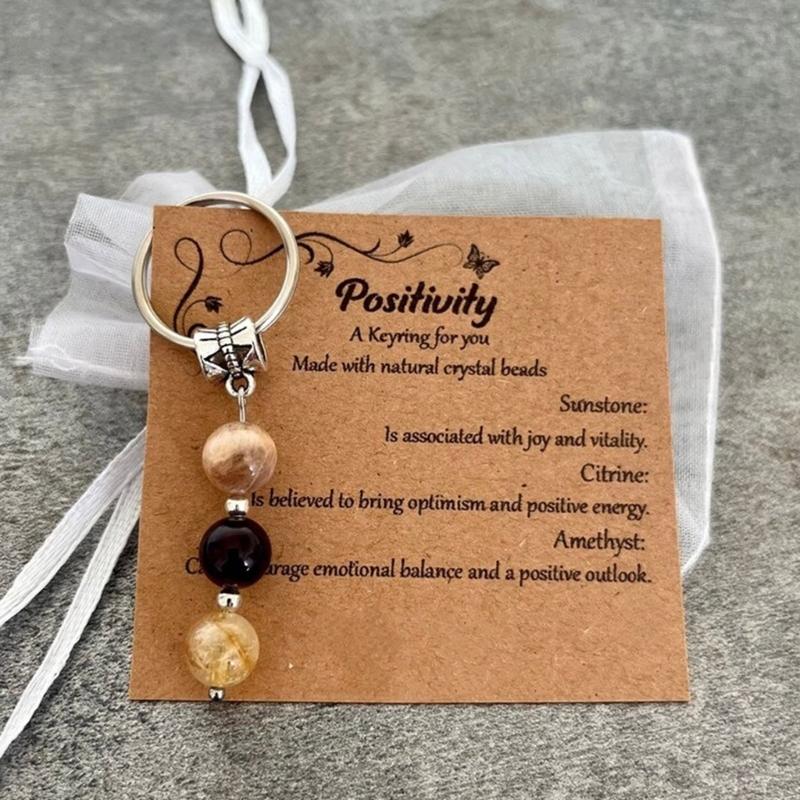 Sister Birthday Gift Set Agate Stone Keychain With Sentimental Message Card and Beaded Bracelet for Women