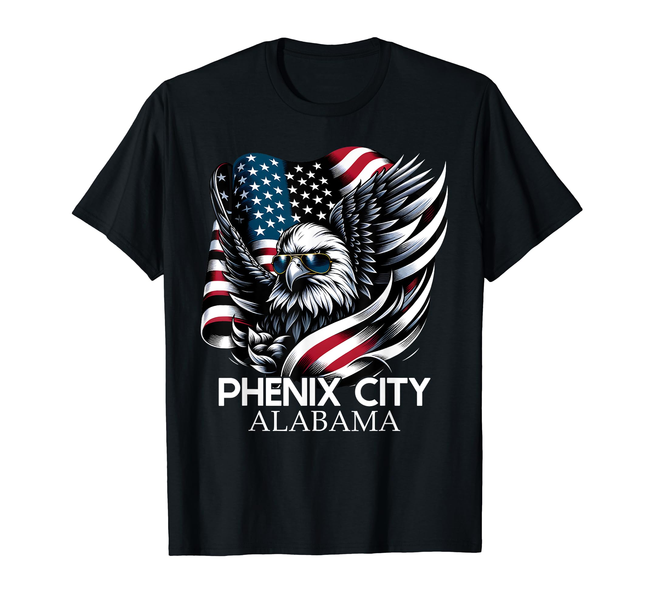 

Футболка з американським прапором до 4 липня, День незалежності США, Фенікс-Сіті, Алабама чорний