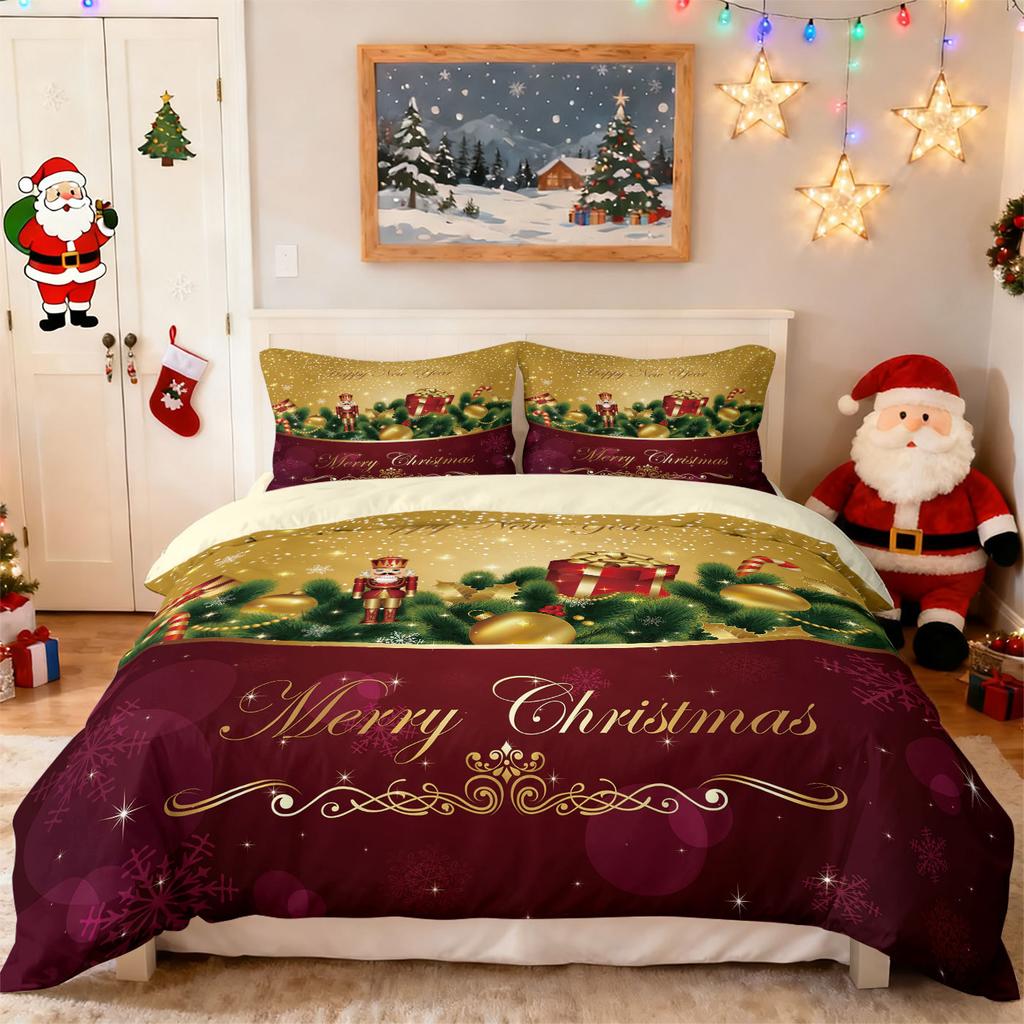 Bed Three-Piece Christmas Element Quilt Cover Pillowcase Digital Printing Kit