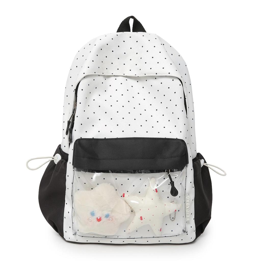 Schoolbag Sakura Milk Fu Polka Dot Weaving Korean Low Saturation Gentle Sense Campus Commuter Versatile Backpack