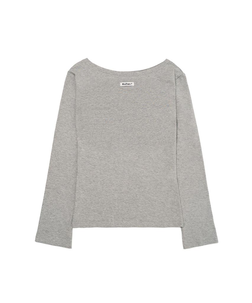 Mihebeu M Necklace Graphic Boat Neck Long Sleeve T-Shirt Melange