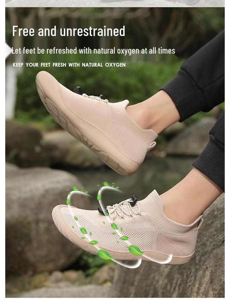 2025 Plus Size Mid-Calf Flyknit Lightweight Wide Toe Non-Slip Men's Sock Shoes for Spring and Autumn