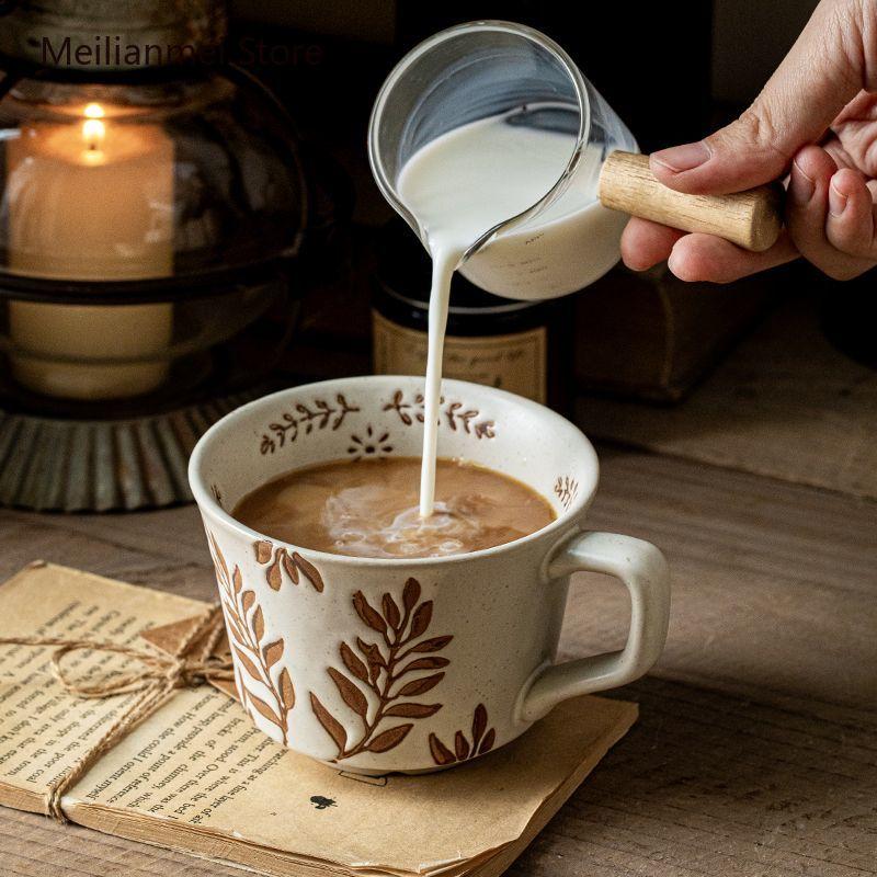 White Ceramic Cup Rough Ceramic High Aesthetic Hand-painted Cup American Retro Ceramic Mug Kitchen Drinkware Coffee Cups