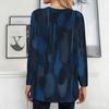 Women Plus Size Round Neck Long Sleeve Blue Printed Loose Longline T Shirt With Pockets