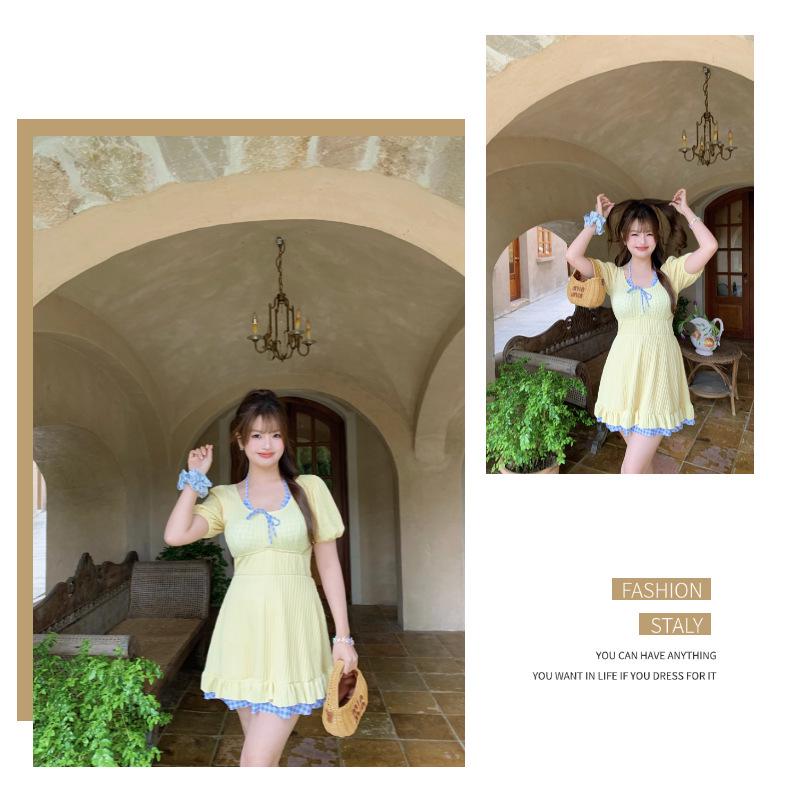 Plus Size One-Piece Skirted Swimsuit: Slimming Japanese Style for Girls