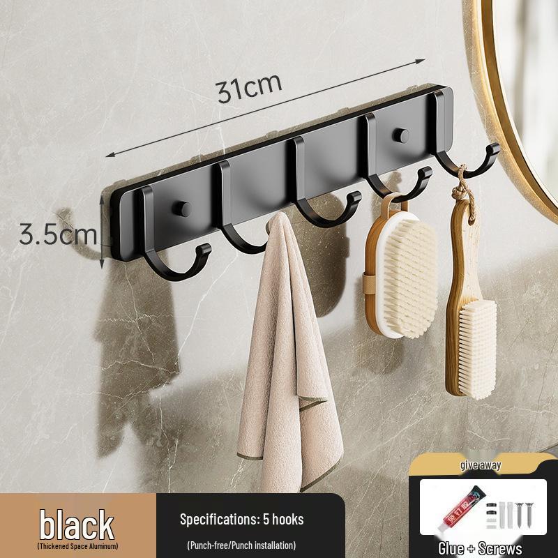 Punch-Free Space Aluminum Wall-Mounted Coat and Hat Hook Hanger for Bathroom