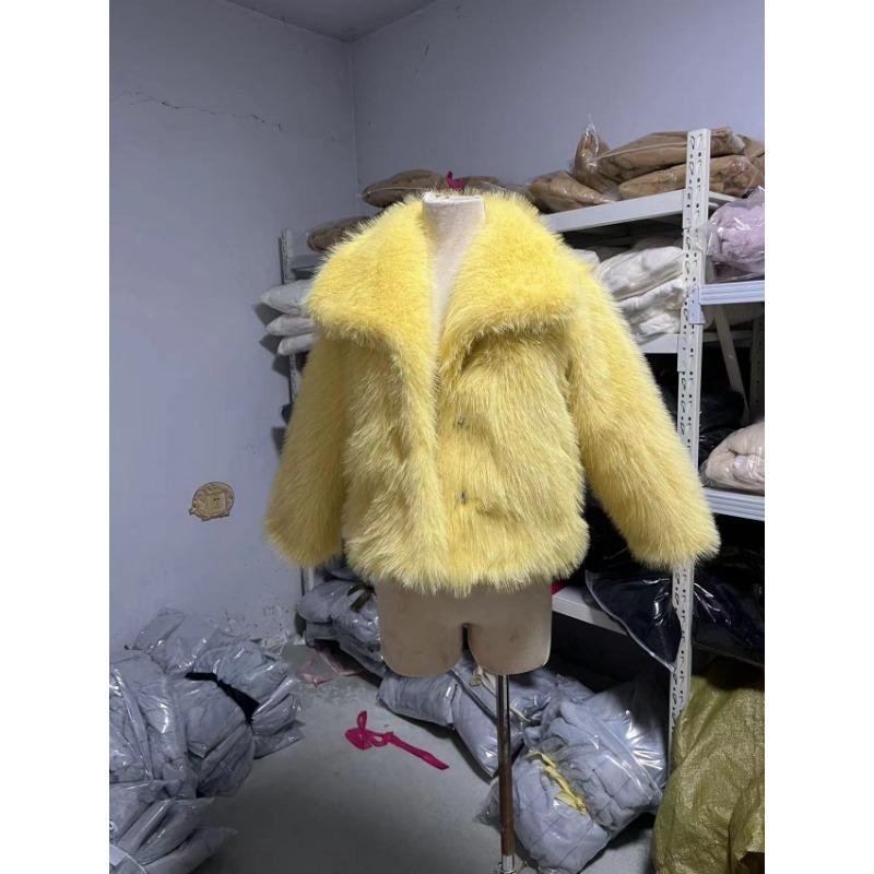 Damen Kurzmantel aus Kunstpelz mit übergroßem Revers Warme Winter-Oberbekleidung