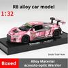 1/32 Scale Sport R8 LMS CUP Alloy Metal Vehicles Die Cast Toy Vehicles Sound and Light Collection Childrens Birthday Toy Gifts