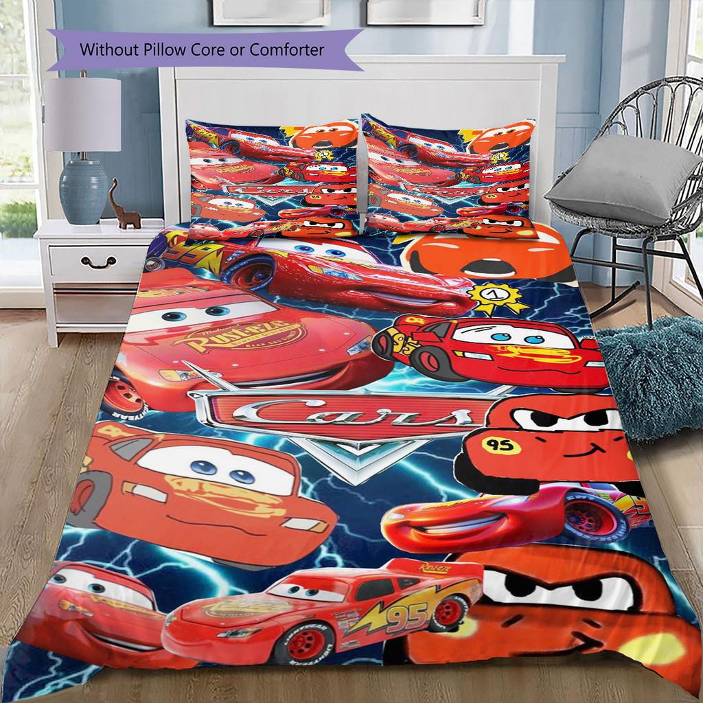 Lightning McQueen Cars 3Pcs Bedding Set for Kids, Soft Microfiber Bed Set for Boys Bedroom, Cartoon Movie Home Decor