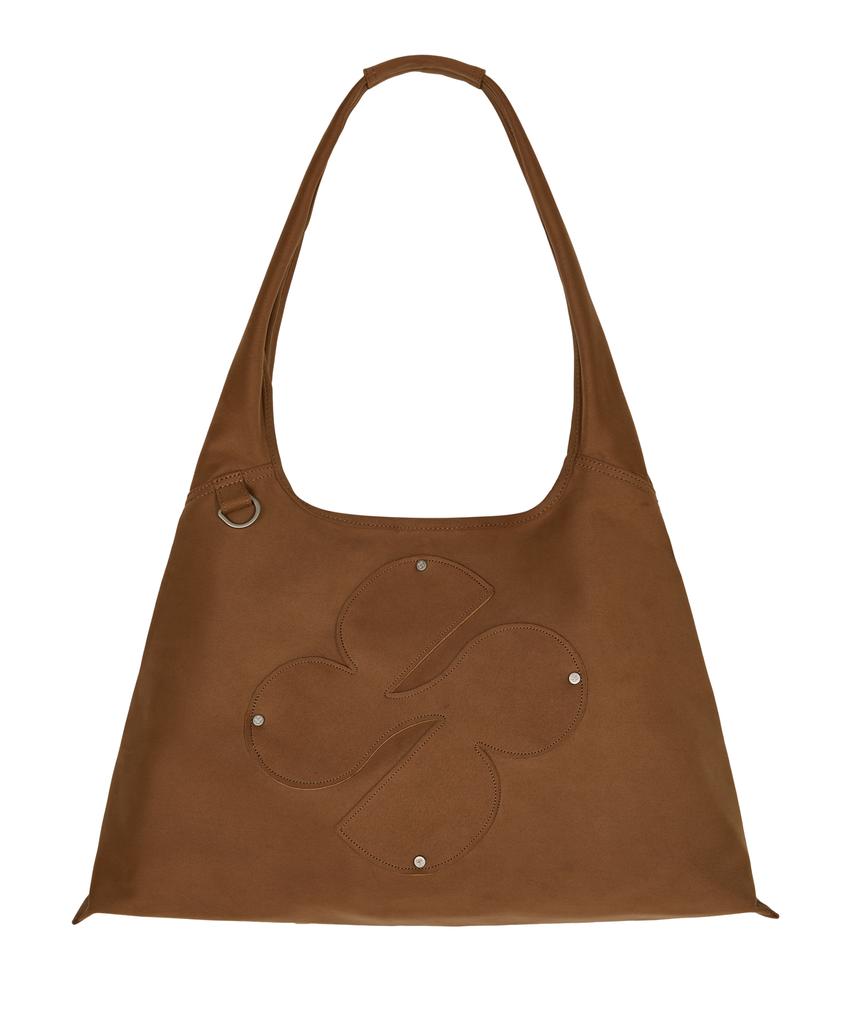 Hoodhood Clover Logo Artificial Suede Shoulder Bag Camel