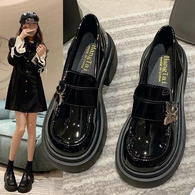 Spring Thick-soled Single Shoes Female Metal Butterfly Retro One-step with Skirt Jk Small Leather Shoes Female Fashion Women Summer Breathable Shoes