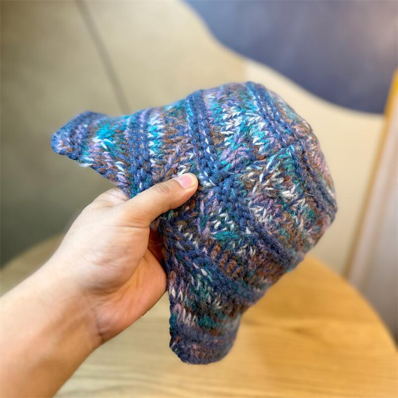 

После открытия вилки, чтобы показать лицо, маленькая цветная вязаная рыбацкая шапка-ведро, осень-зима, милая красивая женщина, теплая защита ушей, ведро Adult average size adjustable синий