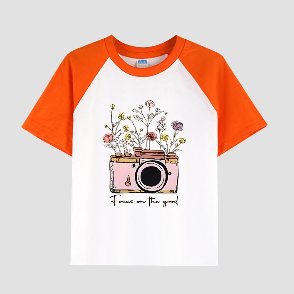 Dívčí ležérní tričko s krátkým rukávem a potiskem, bavlněná tkanina, dětský módní letní top