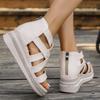 Sandals, Women's, Soft Leather, Wedge Heel, Rhinestone, Thick Sole, Roman Sandals, Hollowed Out, Women's Shoes