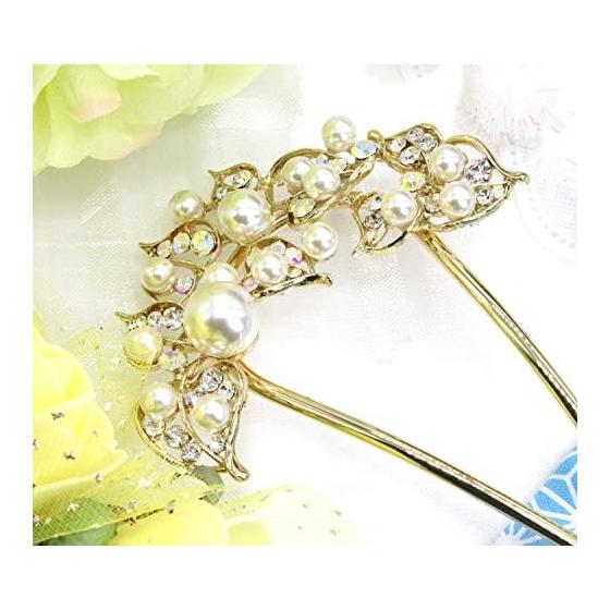 Miao Miao Hairpin U-Shaped Hair Accessory for Kimono, Yukata, Formal Kimono, Wedding, Coming-of-Age Ceremony - Pearl, Metal, Antique, Elegant Flower,