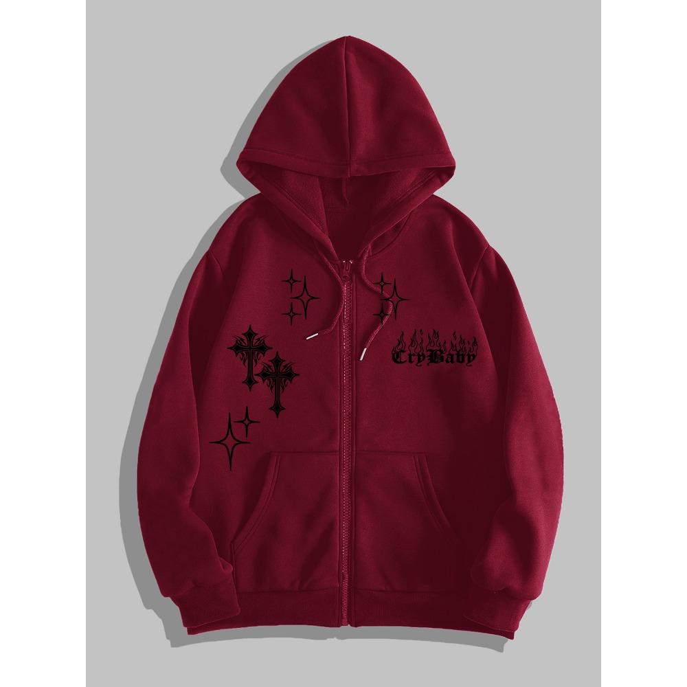 Y2K Gothic Fashion Printed Zipper Hoodie, a Fashionable Street Fashion Zipper Hoodie Suitable for Casual Occasions