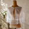 Mantello Nuziale in Tulle con Frange di Perle, Stola Corta Trasparente da Matrimonio con Chiusura Frontale a Perla, Coprispalle Perlate per Abito da Sposa Sirena Senza Spalline, Servizio Fotografico
