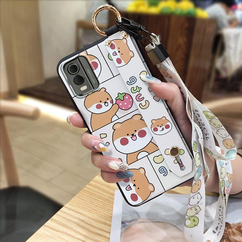Durable Lanyard Phone Case For Nokia C32 Phone Holder Dirt-resistant Anti-knock Wristband Cartoon Wrist Strap Cute Ring