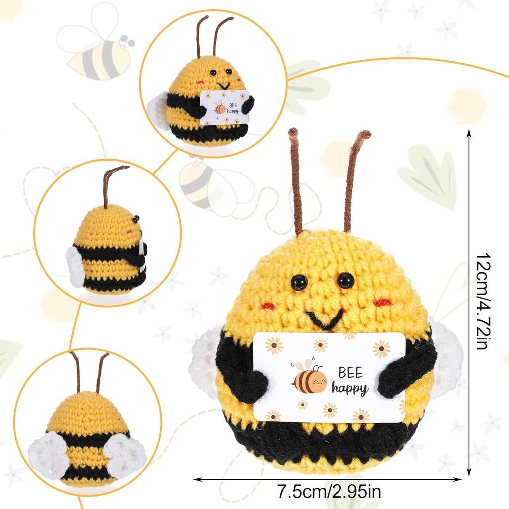 Positive Crochet Bee Doll with Encouraging Card Emotional Support Handmade Knitting Big Butt Bee Animal Room Decoration Ornament