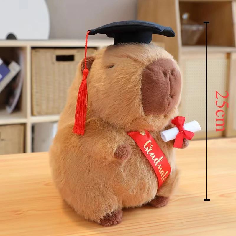 Graduate Capybara Plush Toy Doctor Hat Graduation Bear Doll Cute Stuffed Animal Plushie Soft Pendant Cartoon Graduation Gift