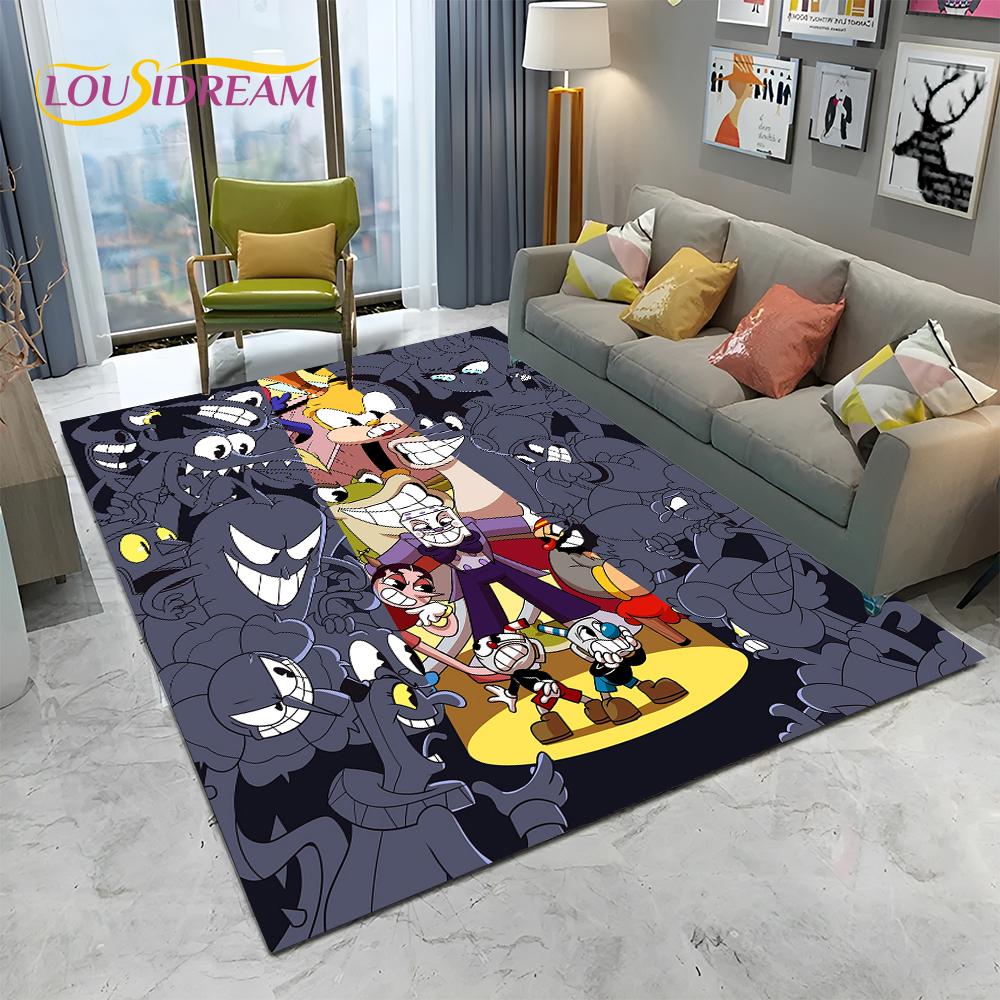 3D Cuphead Mugman Oyunu Gamer HD Halı Kilim Ev Oturma Odası Yatak Odası Kanepe Paspas Dekor, çocuk Oyun Alanı Kilim kaymaz Zemin Mat