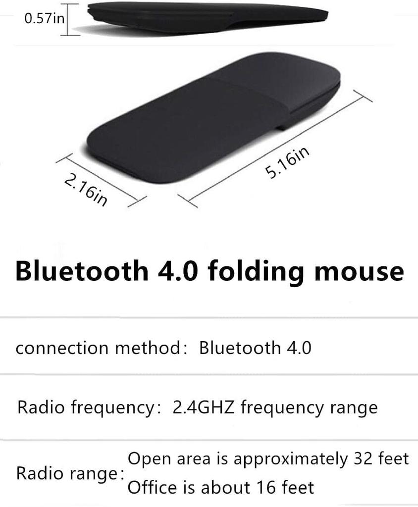 Slim and Portable 2.4GHz Foldable Wireless Mouse with Arc Optical Technology and Foldable Bluetooth for PCLaptops, Perfect for Home, Office, and