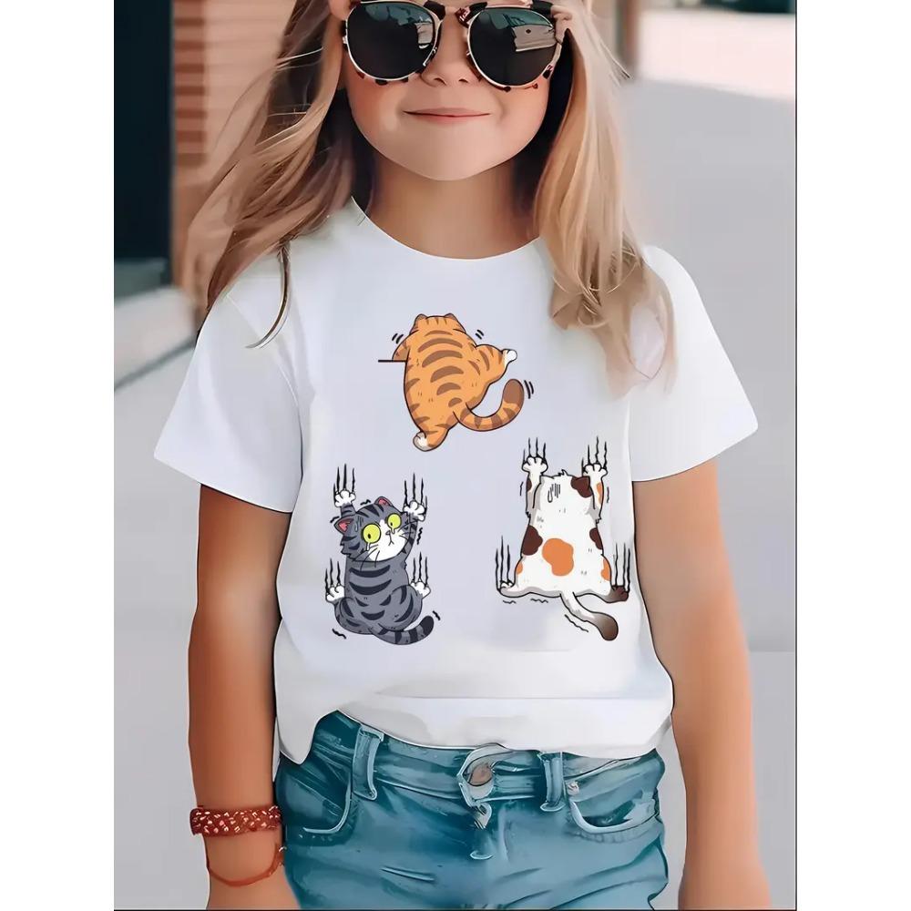 Baby Girl Clothing 3D Cat Print Kids Clothes Short Sleeve T-Shirts for Children Top Tees O-Neck Casual Children's Clothing