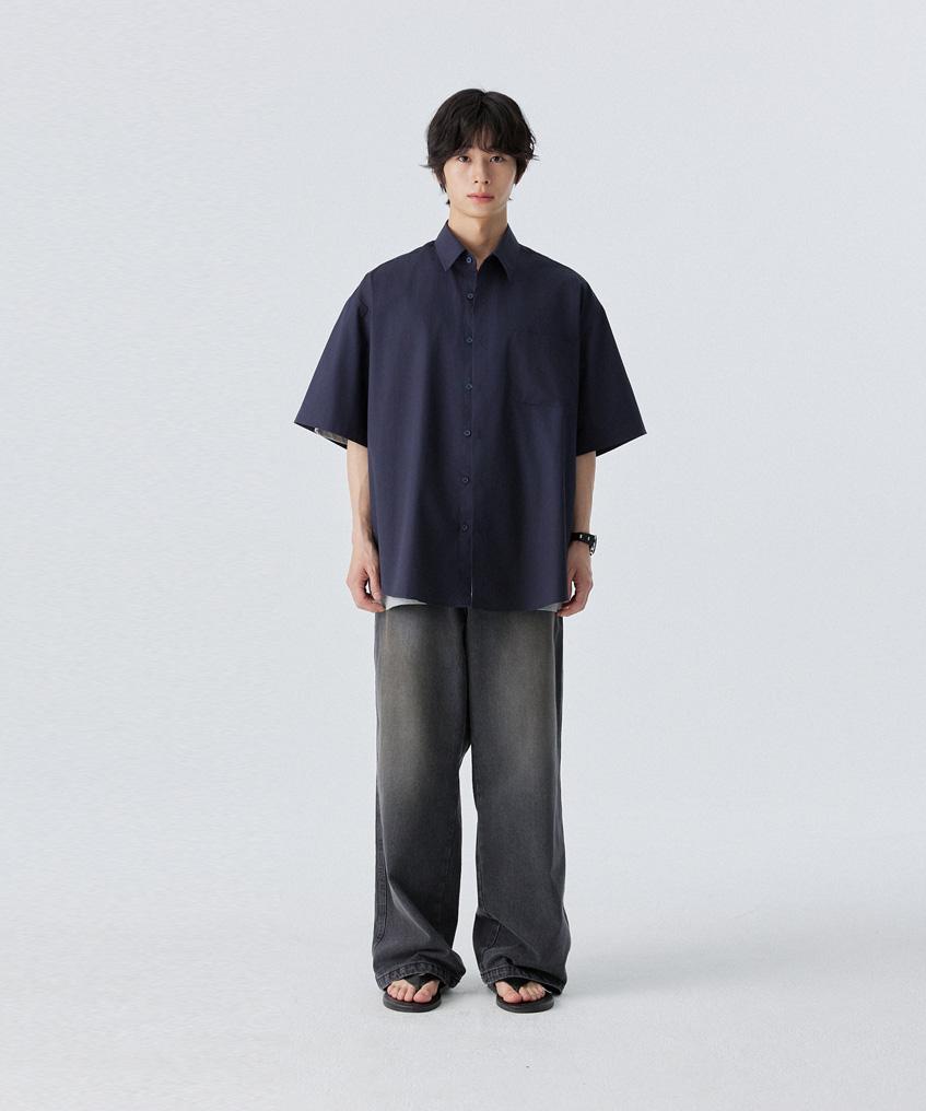 STENDS [M~4Xl] Flow Cotton Short Sleeve Shirt_Navy